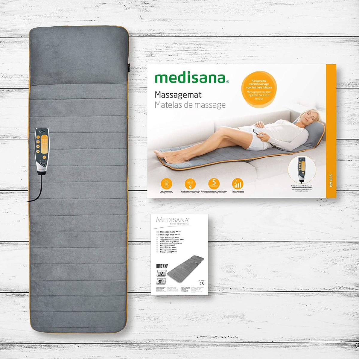 Medisana MM 825 Massagematte elektrisch Ganzkörper 5 Programme 4 Massagezonen Wärmefunktion Massageauflage Fleece-Bezug Massageliege 2 Intensitäten für Rücken Nacken Kopf Single