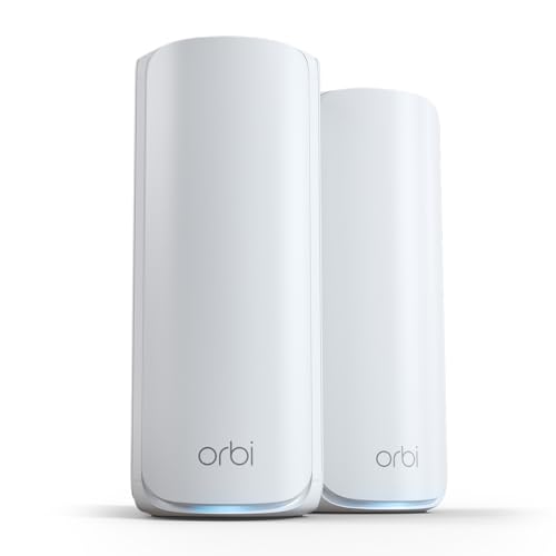 NETGEAR Orbi 770 Mesh-System 2er-Set, Tri-Band (2,4/5/6 GHz) Wi‑Fi 7 (802.11be), 11.000 Mbit/s, WPA3, Ethernet-WAN, Weiß, 540 m² Abdeckung