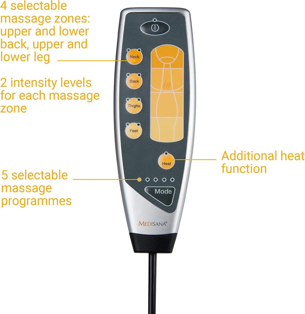 Medisana MM 825 Massagematte elektrisch Ganzkörper 5 Programme 4 Massagezonen Wärmefunktion Massageauflage Fleece-Bezug Massageliege 2 Intensitäten für Rücken Nacken Kopf Single