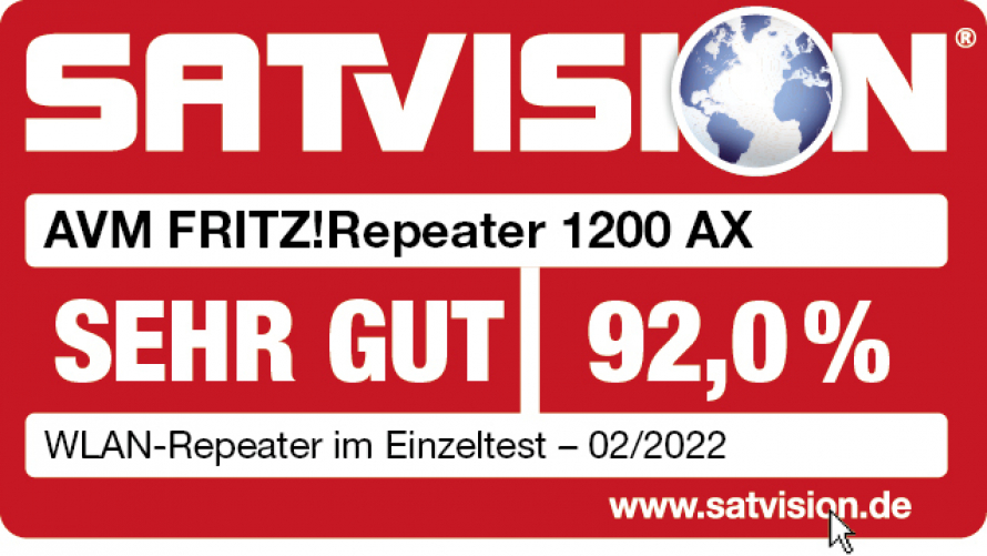 AVM FRITZ!Repeater 1200 AX (Wi-Fi 6 Repeater) ausgestattet mit zwei Funkeinheiten: 5-GHz-Band (bis 2.400 Mbit/s), 2,4-GHz-Band (bis 600 Mbit/s), deutschsprachige Version), Weiss Wi-Fi Repeater