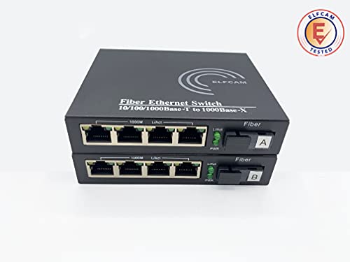 Elfcam 4 RJ45 Ports Gigabit Ethernet LWL-Medienkonverter Glasfaser 10/100/1000 Mbps inkl. Mini-GBIC (SFP)