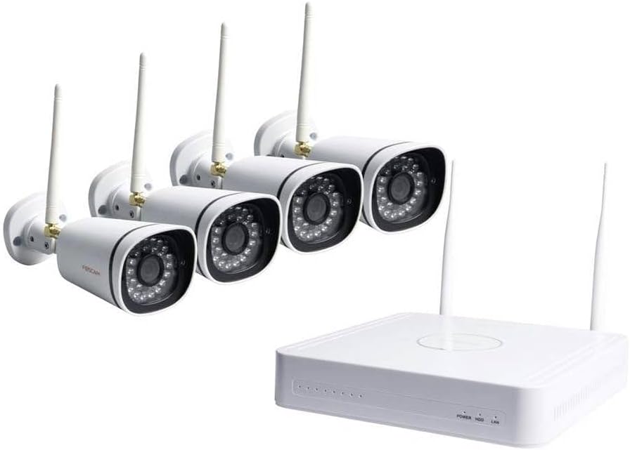 Foscam FN7108W-B4-1T Video-Überwachungssystem Weiß 1x NVR (FN7108W) inkl. 1TB Festplatte, 4X WLAN-Kamera (FI9910W)