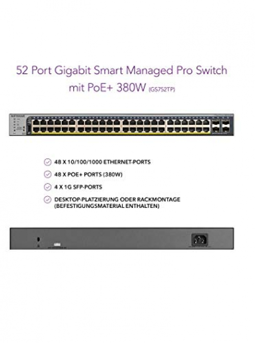 Netgear GS752TP Managed L2/L3/L4 Gigabit Ethernet 10/100/1000 1U PoE
