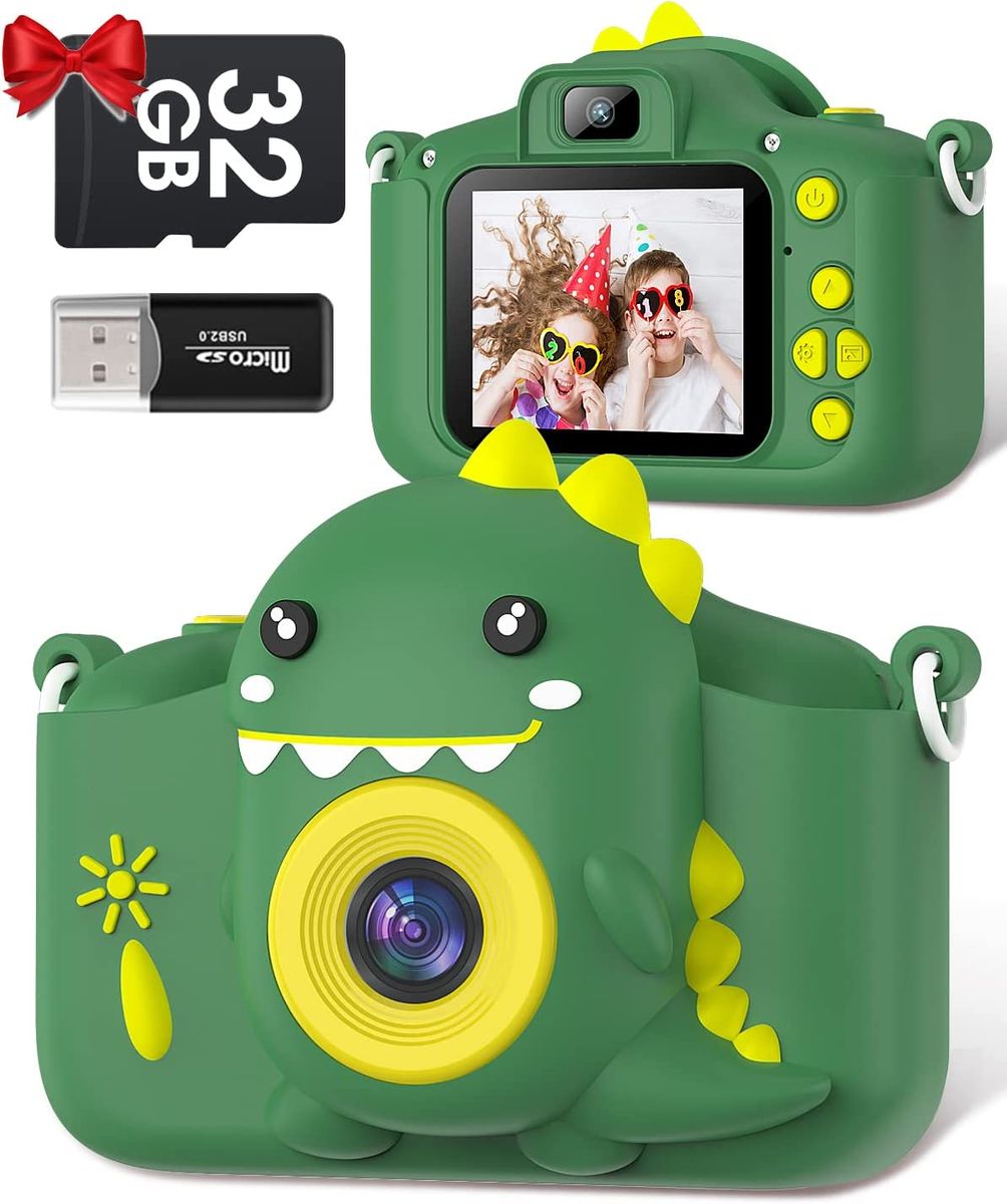 Gofunly Kinderkamera Kinder Kamera 1080P 2,0-Zoll-Bildschirm Fotoapparat Kinder mit 32GB SD-Karte Selfie Digitalkamera Kinder Fotokamera Kinder für 3-12 Jahre Jungen und Mädchen Weihnachten Spielzeug A-Grün