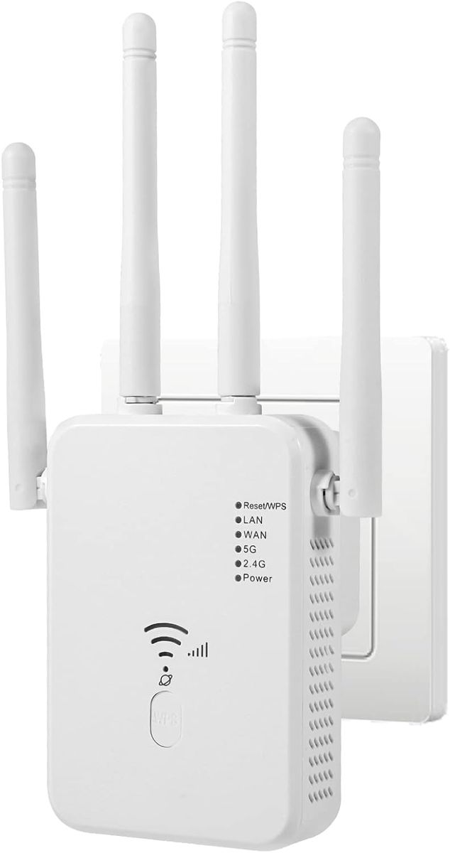 Glxertvz WLAN Repeater WLAN Verstärker 1200Mbit/s Dualband 2,4GHz+5GHz WiFi Booster mit Repeater/Router/Access Point Modus,4 Antenne,Einfache Einrichtung,WiFi Range Extender Mit LAN/WAN Port MM