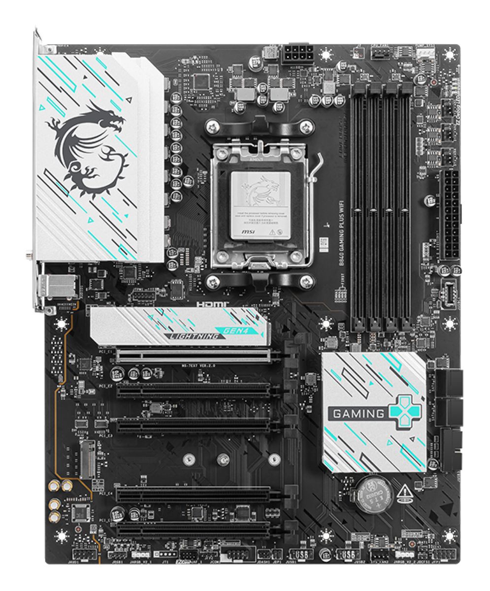 MSI B840 GAMING PLUS WIFI Mainboard AM5, ATX, DDR5, Wi-Fi 7 (802.11be), 2.5 Gigabit LAN, Bluetooth 5.4, HDMI 2.1, 7.1 Audio, 4x SATA III, 2x M.2, UEFI