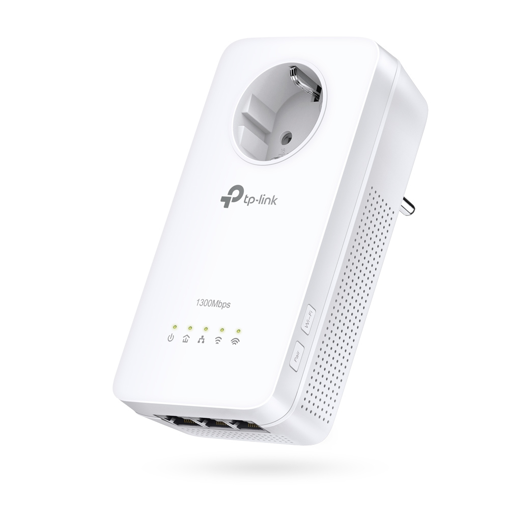 TP-Link TL-WPA8630P PowerLine WLAN Adapter mit integrierter Steckdose, 1300 Mbit/s, Gigabit Ethernet, HomePlug AV2, Weiß, EU V1.0
