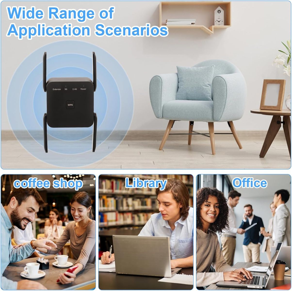 Glxertvz WLAN Repeater WLAN Verstärker 1200Mbit/s Dualband 2,4GHz+5GHz WiFi Booster mit Repeater/Router/Access Point Modus,4 Antenne,Einfache Einrichtung,WiFi Range Extender Mit LAN/WAN Port