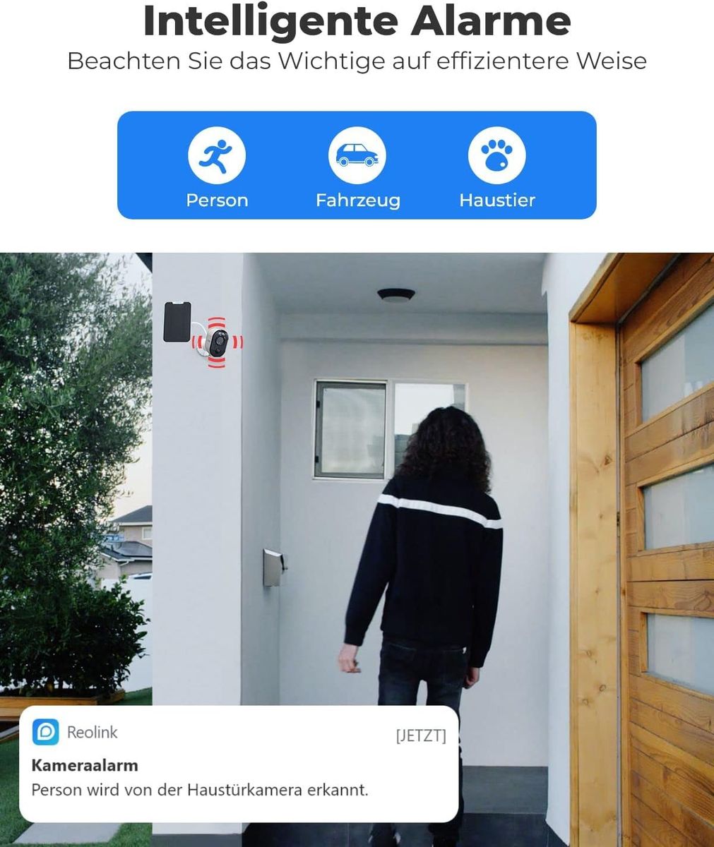 Reolink 2K 4MP Überwachungskamera Aussen Akku Argus 3 Pro+Solarpanel, 2,4/5GHz WiFi, Kein Hub Erforderlich, mit Mensch/Fahrzeug/Haustiererkennung, Solar WLAN Kamera Outdoor mit Farbnachtsicht (1) Argus 3 Pro in Weiß mit Solarpanel