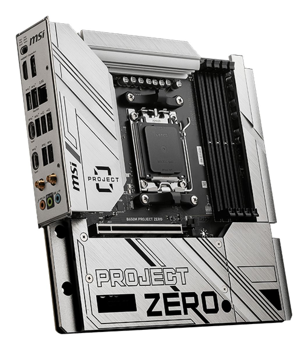MSI B650M PROJECT ZERO Mainboard AMD B650 Sockel AM5 micro-ATX, DDR5, Wi-Fi 6E, Bluetooth 5.3, 2.5Gb LAN, HDMI 2.1, 128GB, Weiß