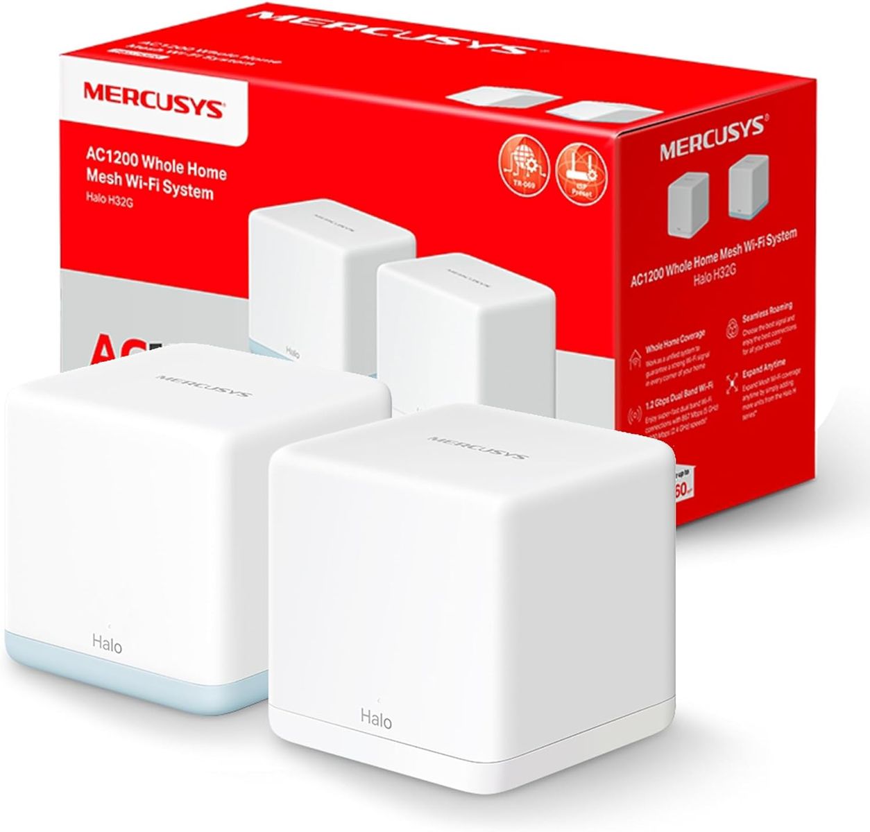 Mercusys Halo H1200G (2er Pack) WiFi Mesh Router AC1200Mbps, Router und Repeater, 2 Stück mit Abdeckung bis zu 260㎡, Gigabit Ethernet-Ports, Beamforming, MU-MIMO, Access Point WiFi Ethernet