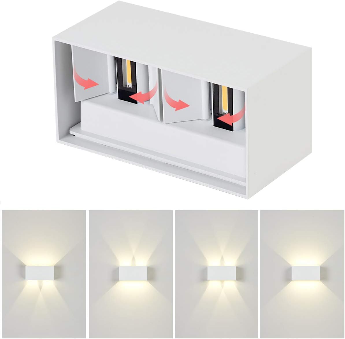 Dr.lazy 20W Dekorative Wandlampen,wasserdicht IP65 LED-Wandbeleuchtung im Innen-und Außenbereich, Einstellbarer Lichtstrahl, Außenwandleuchten 4000K Naturweiß (Weiß/Naturweiß)