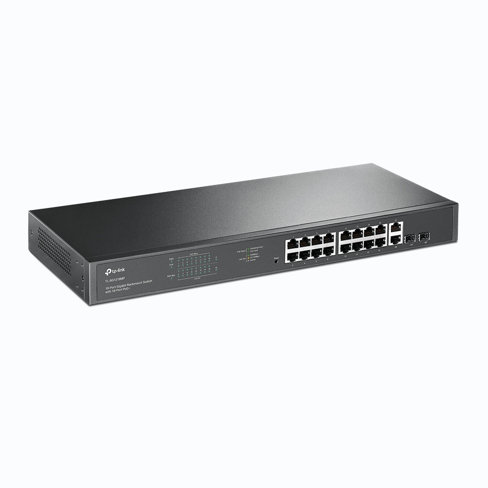 TP-Link TL-SG1218MP(UN) V4.0 18-Port Gigabit Rackmount-Switch, 16x PoE+ (250W), Unmanaged, 1U, AC-Netzteil, EU