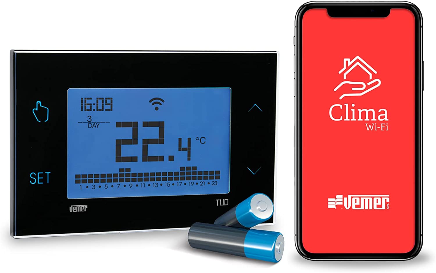 VEMER Thermostat Heizung Smart - WiFi Heizungsthermostat, Wochenprogrammierung, Steuerbar über Smartphone mit iOS und Android, kompatibel mit Alexa und Google Home, Schwarz