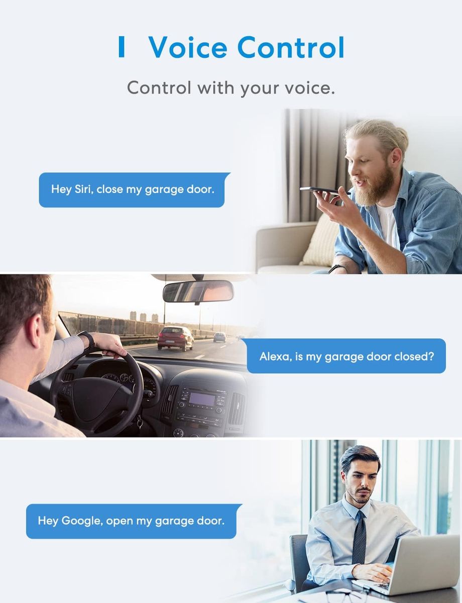 meross Smart Garagentoröffner funktioniert mit Apple HomeKit, Externe Antenne und bis zu 3 einzelne Türen, APP-Steuerung, Kompatibel mit Siri und Alexa, Google Assistant, 2,4 GHz bis zu 3 einzelne Türen Single