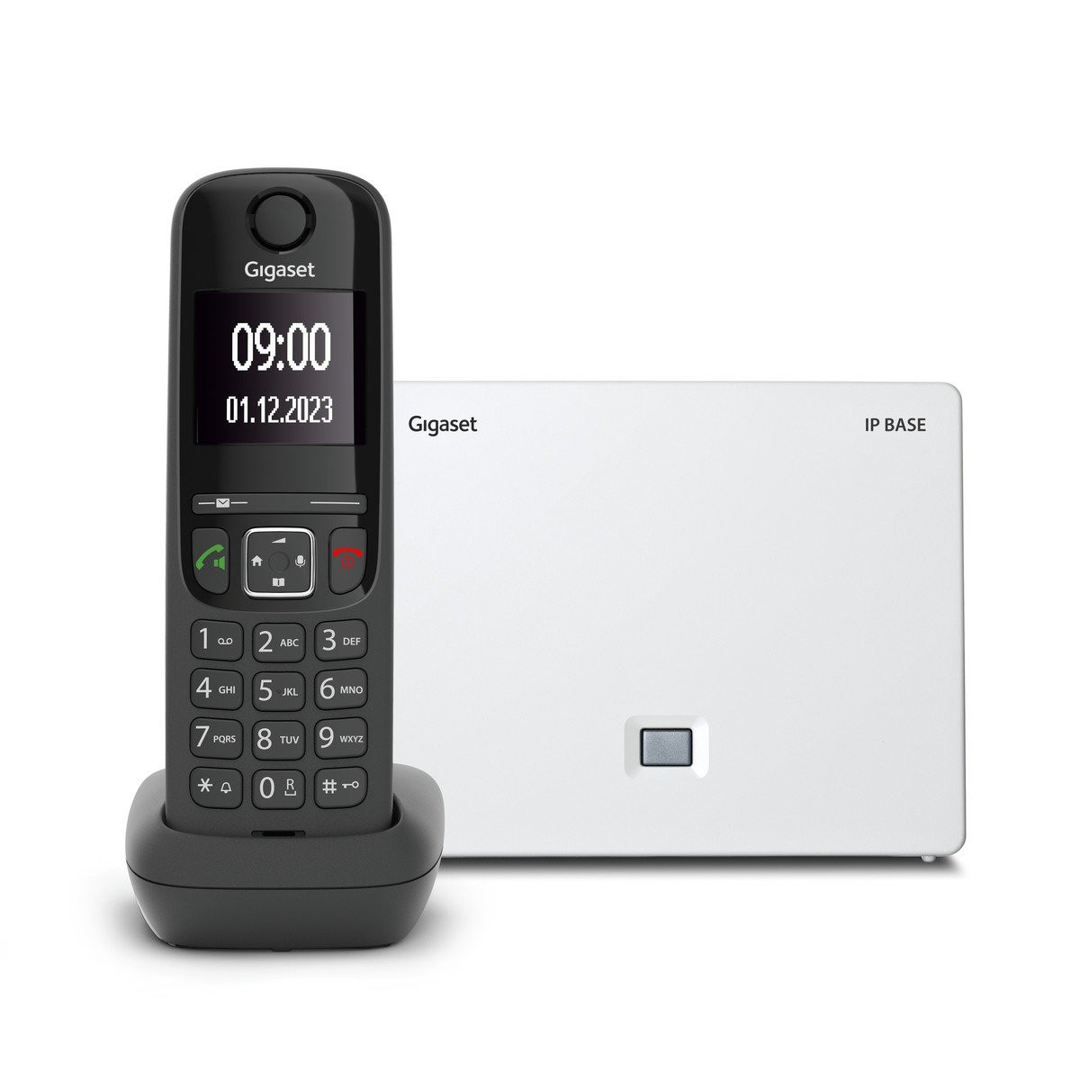 Gigaset AS690A IP BASE Schnurloses DECT-Telefon mit Anrufbeantworter, Freisprechfunktion, Anrufer-Identifikation, 2" Display, 500 Einträge, Schwarz/Weiß