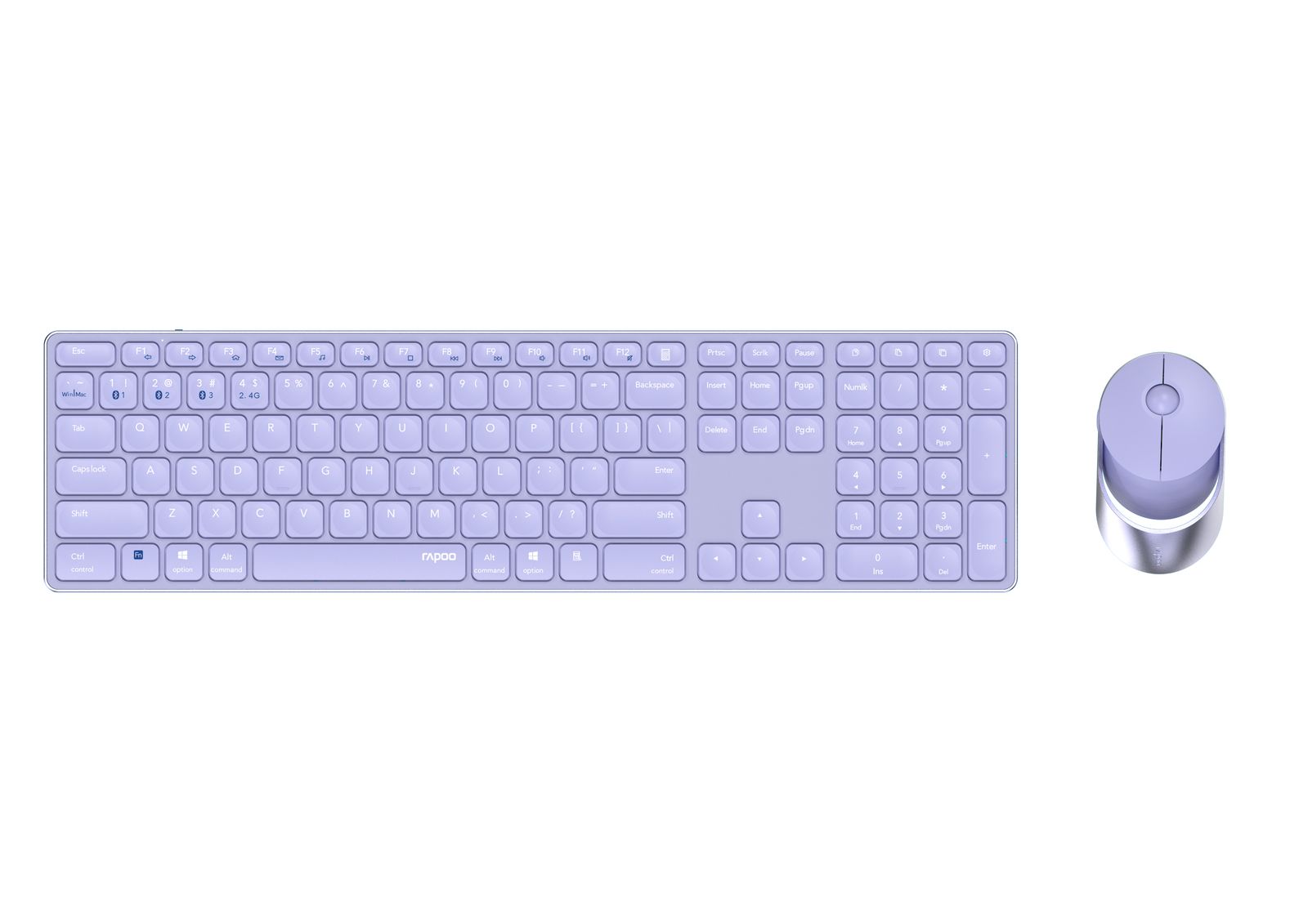 Rapoo 9850M Deskset Dual Wireless Keyboard Mouse Set 1.600 DPI Aluminium Purple DE Layout