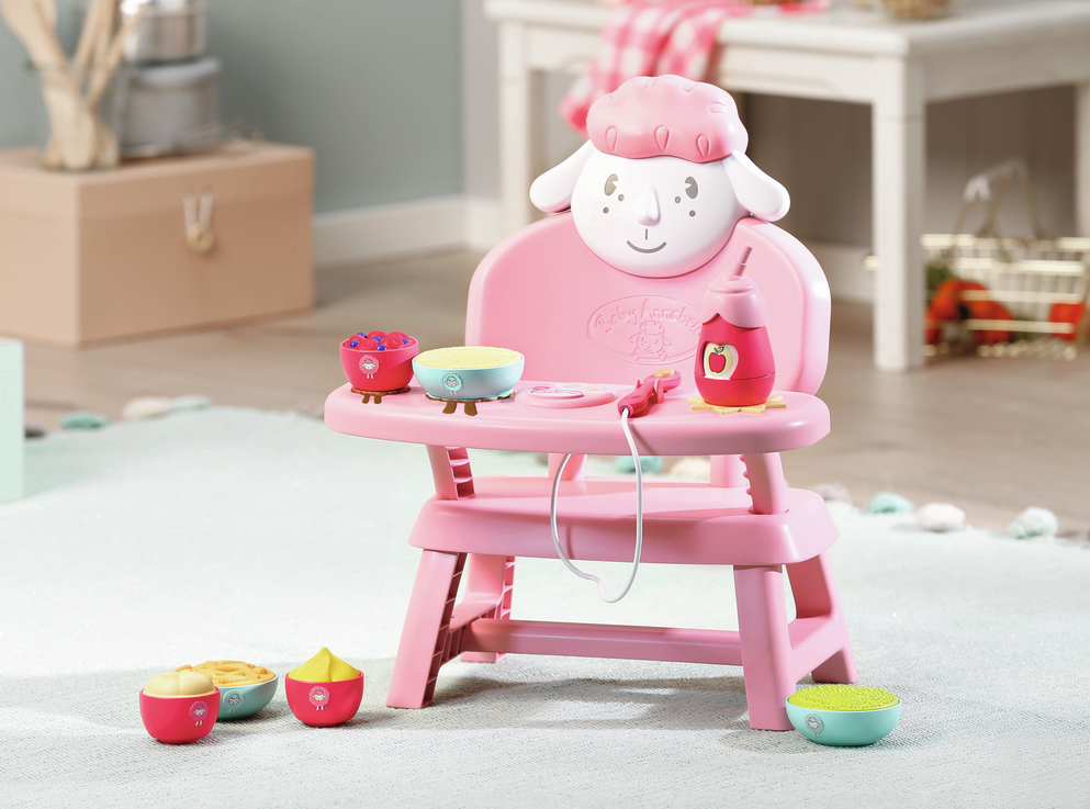 Zapf Creation 701911 Baby Annabell Lunch Time Tisch, Puppenzubehör, Puppenstuhl für Baby Annabell mit Licht- und Soundeffekten, 3 Hauptmahlzeiten, 3 Desserts, Flasche und Löffel.
