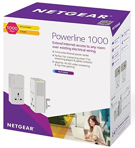 Netgear PLP1000 1000 Mbps Built-in Ethernet port White 2 pcs Plug Type G UK