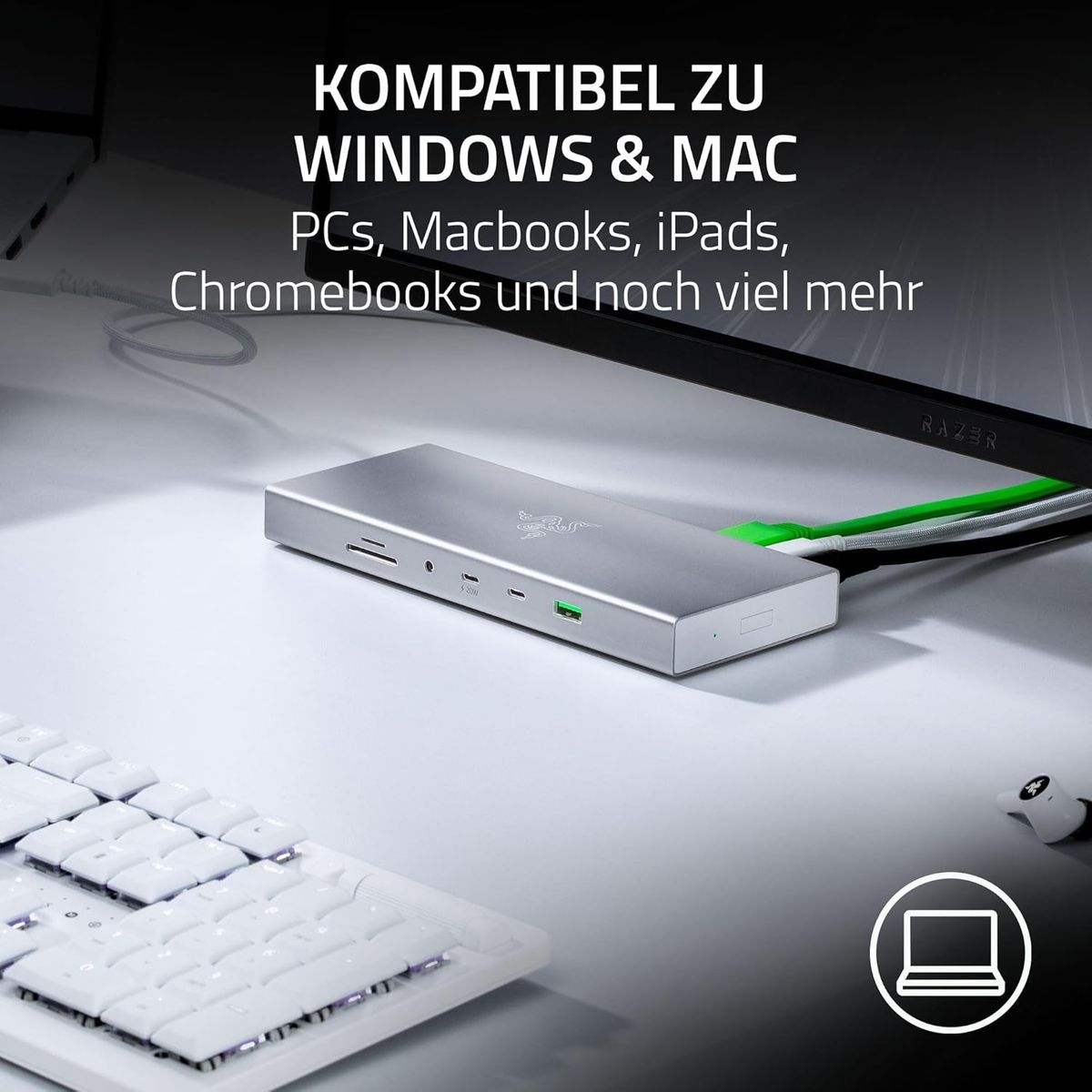 Razer USB 4 Dock - High-Speed-Dock für Gaming und Produktivität - 14-Port - Dual-Display-Unterstützung, Geräteaufladung (3X USB-C, 5X USB-A, HDMI, Gigabit Ethernet, 3.5mm Audio) Mercury