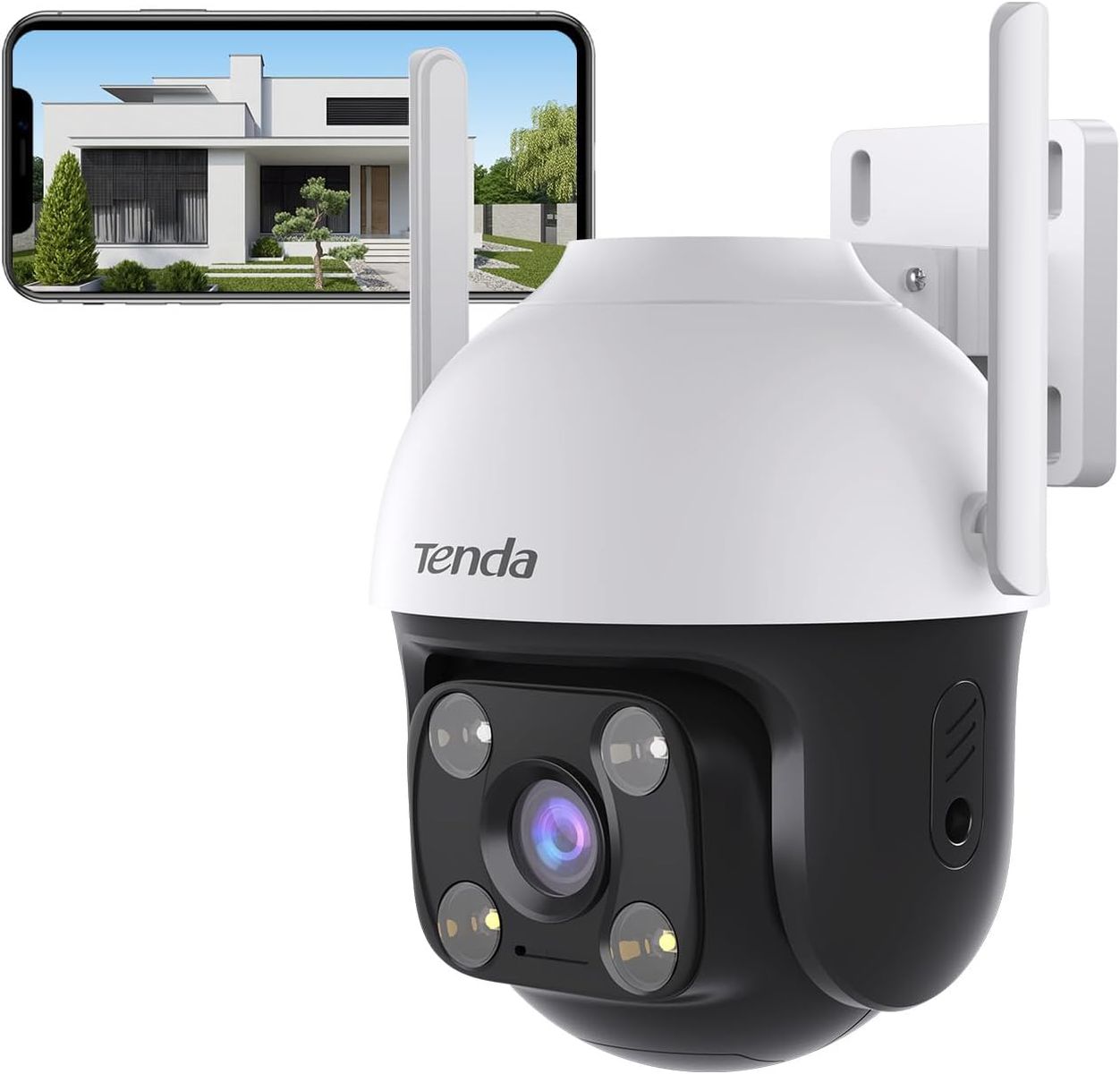 Tenda 360° Security Camera Outdoor with 30m Color Night Vision, PTZ CCTV WiFi Camera with 2-way Audio, AI Human Detection& Alarm, APP Control, IP66 Weatherproof, Works with Alexa (CH3 1080P)
