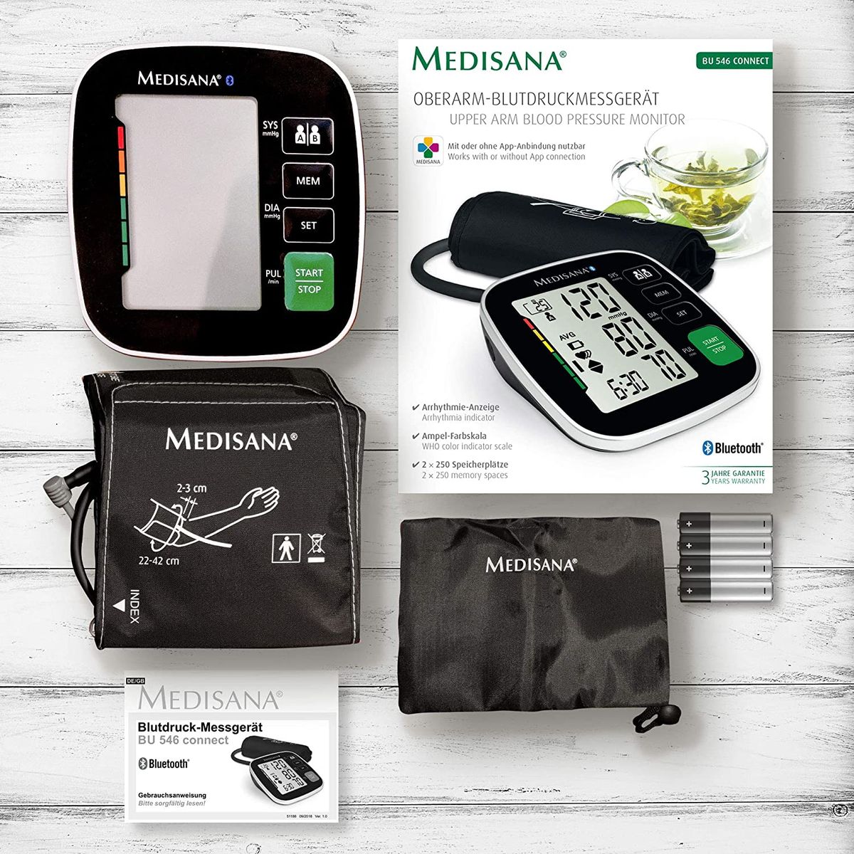 Medisana BU 546 connect upper arm blood pressure monitor with large cuff, arrhythmia display, Bluetooth