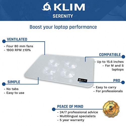 KLIM Serenity + Laptop-Kühler + 11 bis 15,6 Zoll + Perfekt für kleine und mittlere Laptops + Stabiles und Robustes Metallgitter + Geräuschloses Laptop-Kühlpad + NEU 2020 (Weiß)