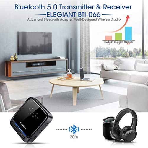 ELEGIANT Bluetooth Adapter Audio 5.0 Bluetooth Transmitter Empfänger 2 in 1 Sender Receiver Low Latency HD mit Optischem Toslink/SPDIF für TV Laptop Stereoanlage Kopfhörer Lautsprecher