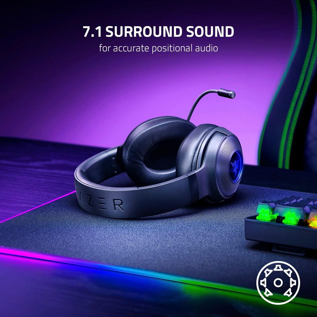 Razer Kraken V3 X Refresh Gaming Headset Virtual 7.1 Surround-Sound USB Chroma RGB for PC PS4 Black 2