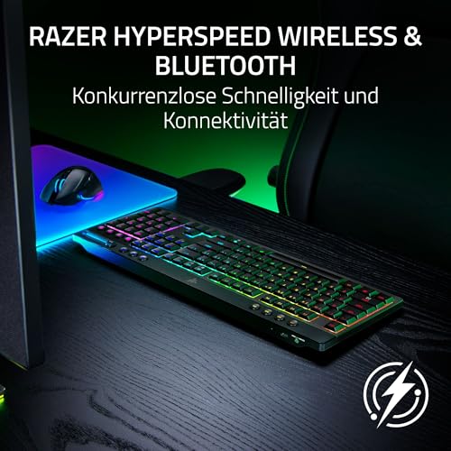 Razer BlackWidow V4 Low-Profile HyperSpeed kabellose flache mechanische Gaming-Tastatur, HyperSpeed Wireless & Bluetooth, Drehregler, 11 Funktionstasten, Orange Switches, DE Layout QWERTZ