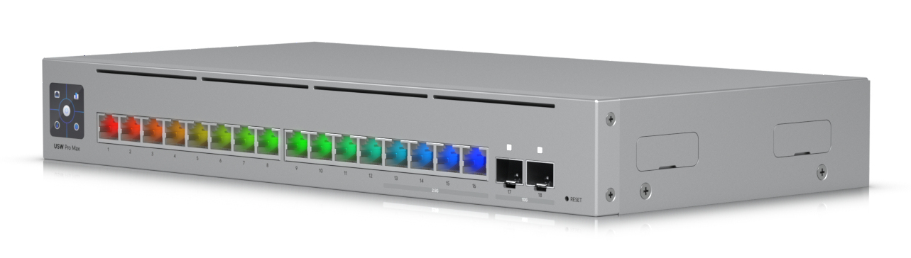 Ubiquiti USW-PRO-MAX-16 L3 Switch, 16x 2.5G (100/1000/2500) Kupfer, 2x SFP+ 10G, 1U Rack, Grau, Netzteil enthalten