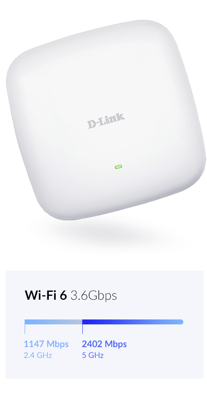 D-Link DAP-X2850 AX3600 Access Point, Wi‑Fi 6 3600 Mbit/s, 2,4+5 GHz, PoE, 4x interne Antennen, Weiß