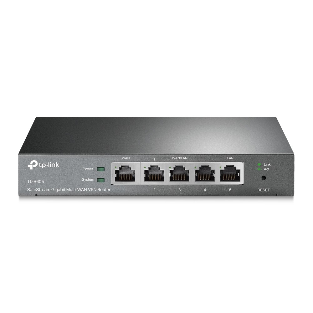 TP-LINK ER605 5 Port Dual/Multiple WAN VPN Router(bis zu 4 Gigabit WAN Ports, hochsicheres, Omada SDN, zentrales Management, intelligente Überwachung, Firewall) schwarz, ideal für Büronetzwerk