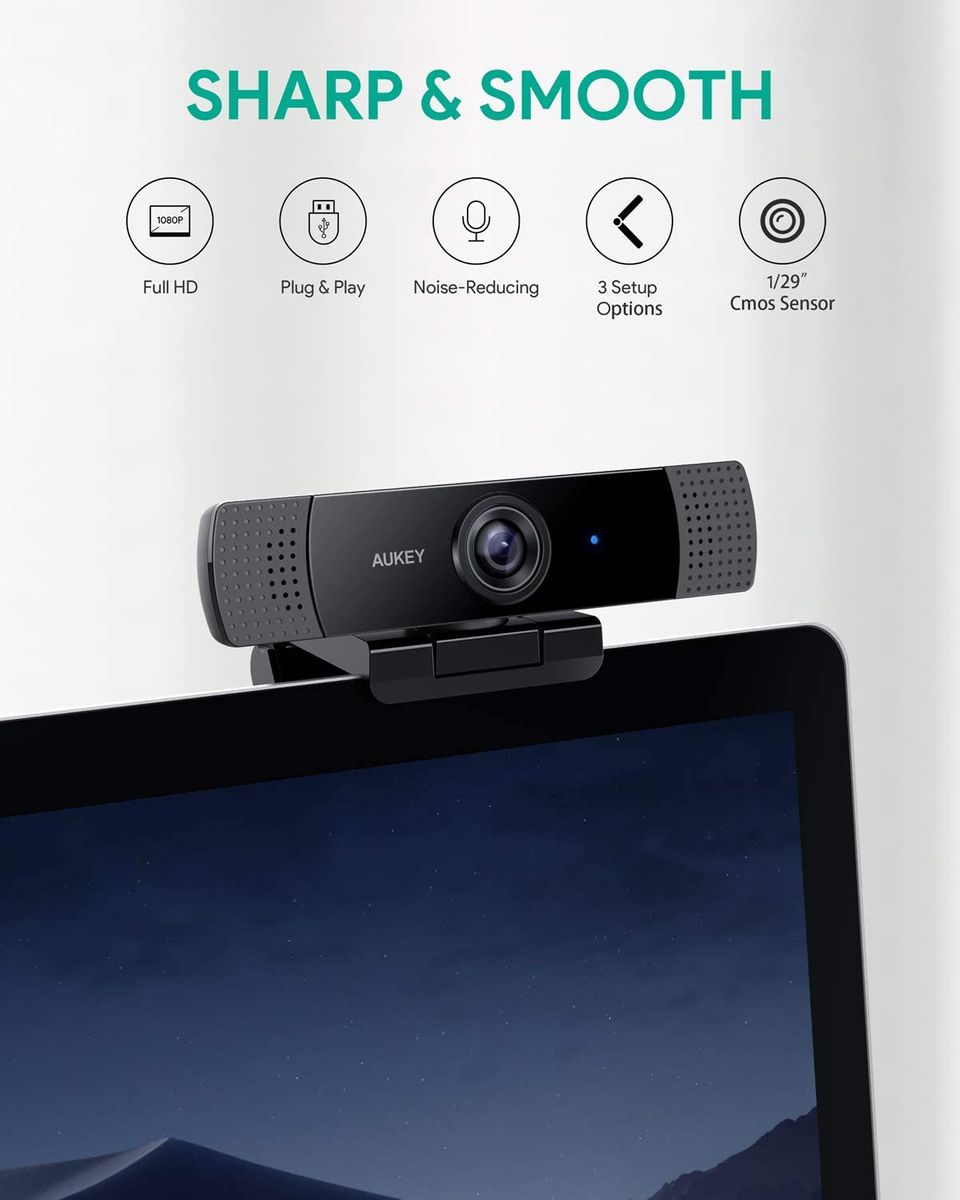 AUKEY Webcam 1080p Full HD con Microfono Stereo, per Video Chat e Registrazione