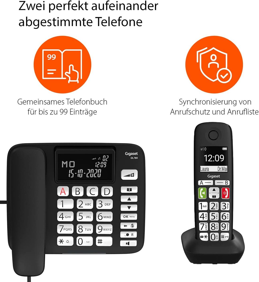 Gigaset DL780 Plus corded phone cordless phone combo set amplifier function for extra loud hearing hearing aid compatible shared phone book