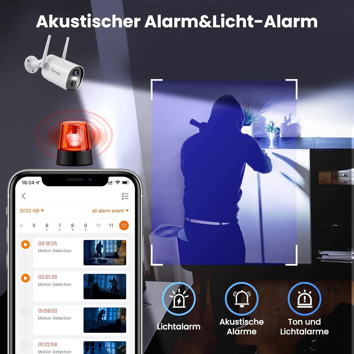 elemage ZS-GX1S 2K Funk-Akku-Überwachungskamera, WLAN, PIR-Bewegungsmelder, Farbnachtsicht, 2-Wege-Audio, IP65