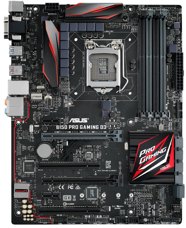 ASUS B150 PRO GAMING D3 Mainboard LGA 1151 (Socket H4) ATX DDR3 64GB M.2 SATA III Intel Gigabit LAN SupremeFX 7.1 UEFI