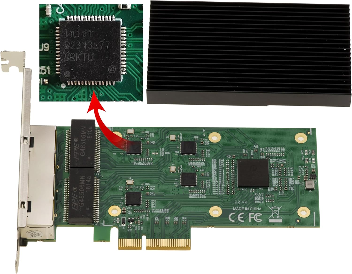 KALEA-INFORMATIQUE 11870587 PCIe-Netzwerkkarte 4x 2,5 Gbit/s, PCIe 3.1 x4, 4× RJ45, Intel I226 SRKTU, Jumbo Frames, Wake-on-LAN, Low-/High-Profile