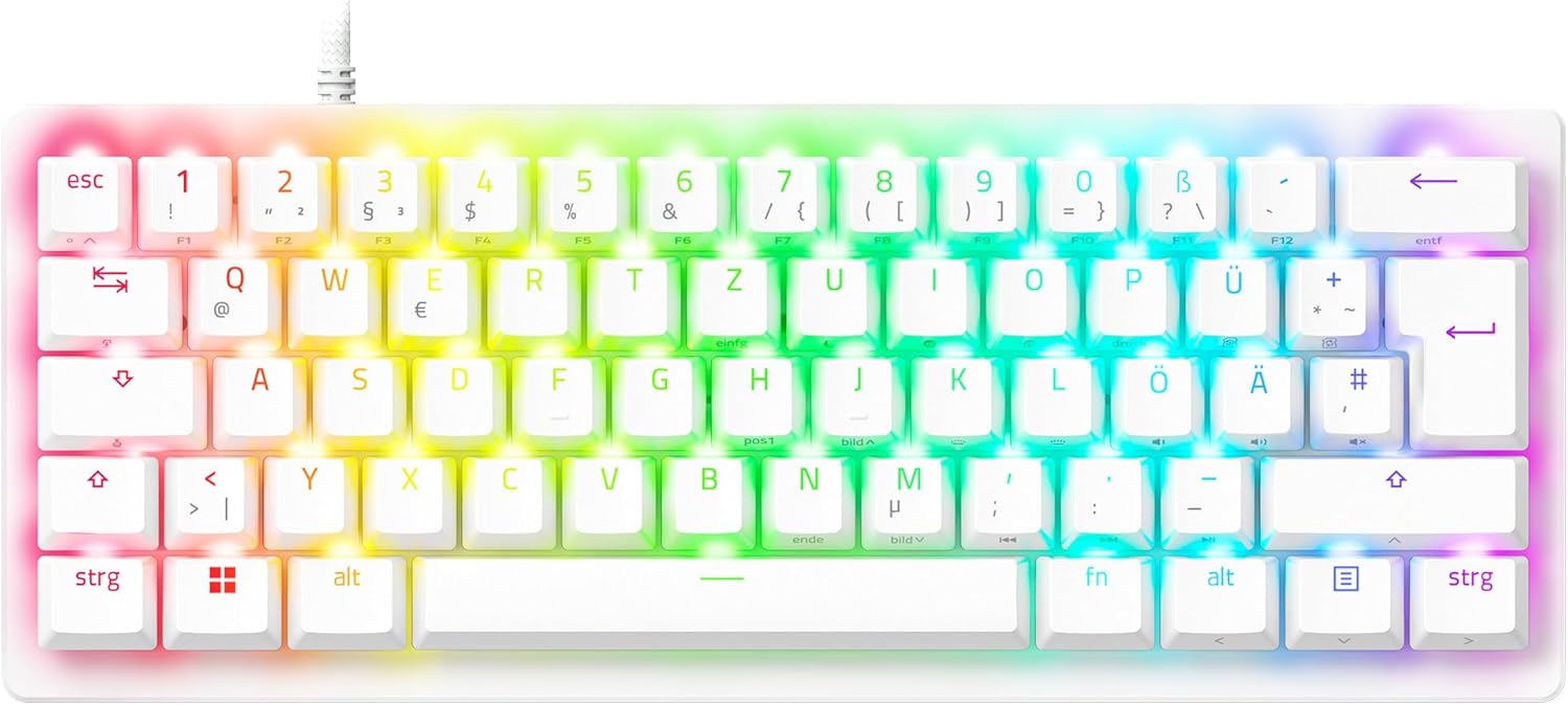 Razer Huntsman V3 Pro Mini Gaming Tastatur 60% Analoge Optische Switches Schnellfeuer-Trigger Razer Snap Tap Doubleshot PBT Tastenkappen Kabelgebunden DE Layout QWERTZ