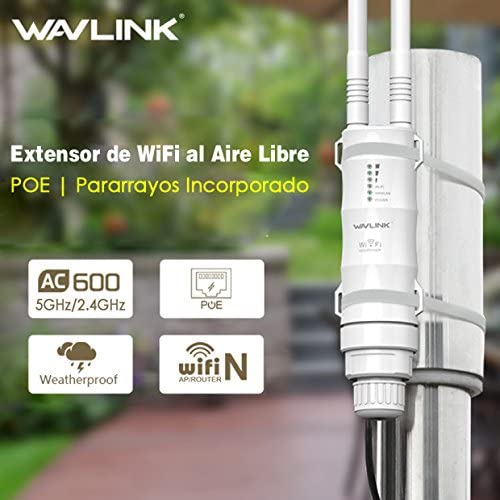 WAVLINK AC600 Dual Band Outdoor WiFi Repeater Access Point, Repeater/Ap Mode/Router/WISP, 2.4GHz 150Mbps + 5GHz 433Mbps, Passive PoE Model, 100m+, White