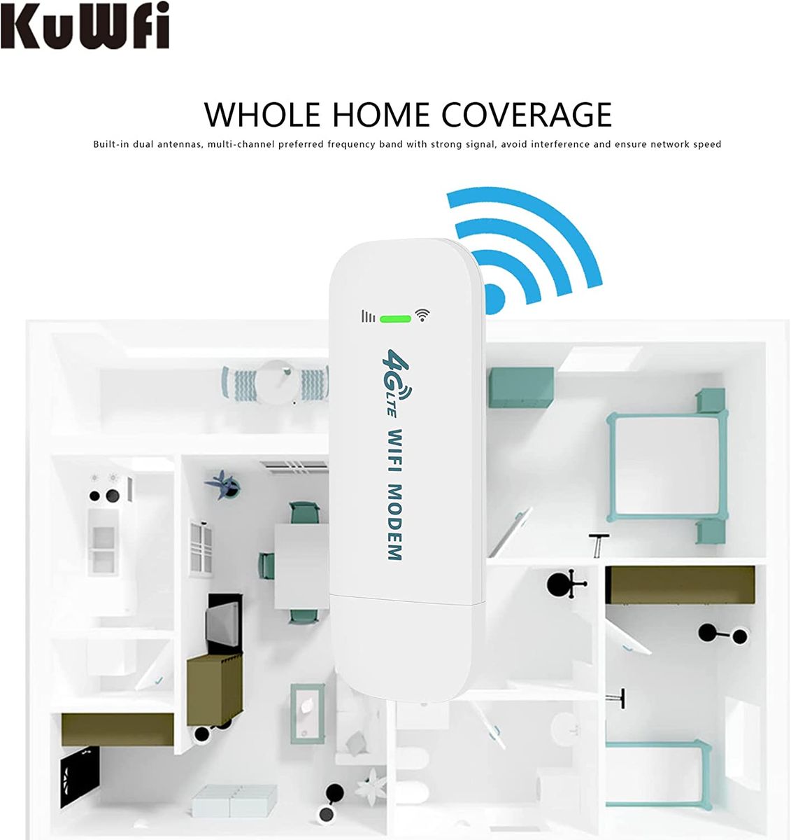 KuWFi Mobiler WLAN-Adapter mit SIM Karte,150Mbps USB Modem Stick 4G LTE Adapter, USB WiFi Hotspot 4G LTE Surfstick Unterstützung B1/B3/B7/B8/B20,tragbarer WLAN-Hotspot kann 8-10 Benutzer, LD933