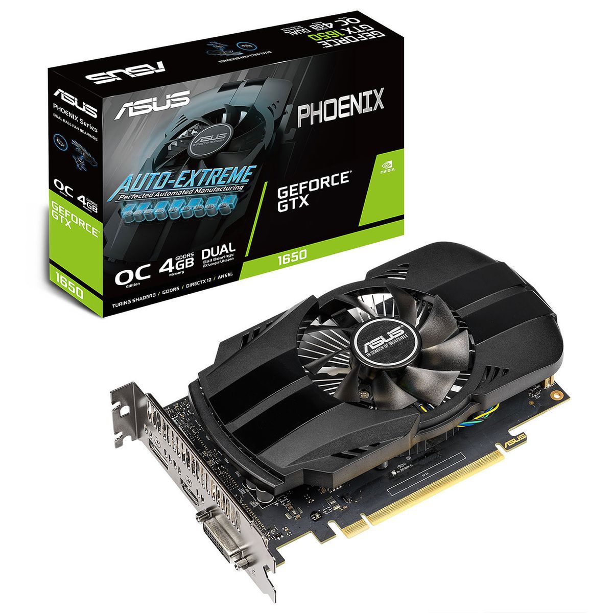 ASUS Phoenix PH-GTX1650-O4G Grafikkarte NVIDIA GeForce GTX 1650, 4 GB GDDR5, PCIe 3.0, HDMI, DisplayPort, DVI-D, 2-Slot, 190 mm
