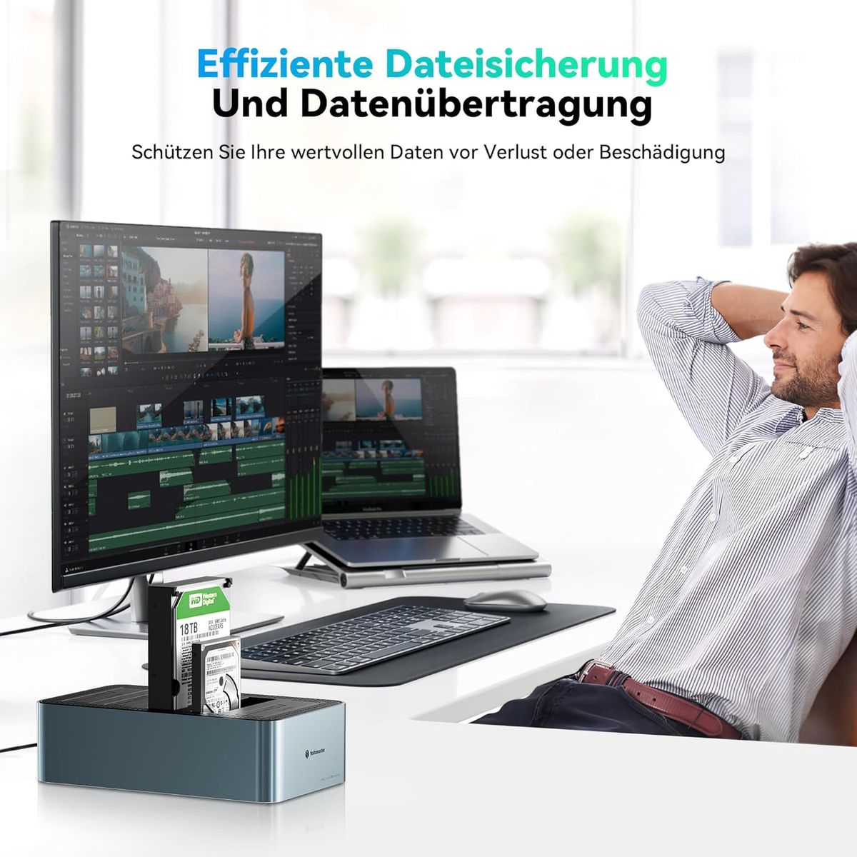 Yottamaster 5 Bay Festplatten-Dockingstation, Offline-Klonen, USB 3.2 Gen1 (5 Gbit/s) Typ-C, SATA SSD/HDD 2,5/3,5 Zoll, bis 5×18TB, Aluminium, inkl. 12V 6,5A Netzteil (EU)