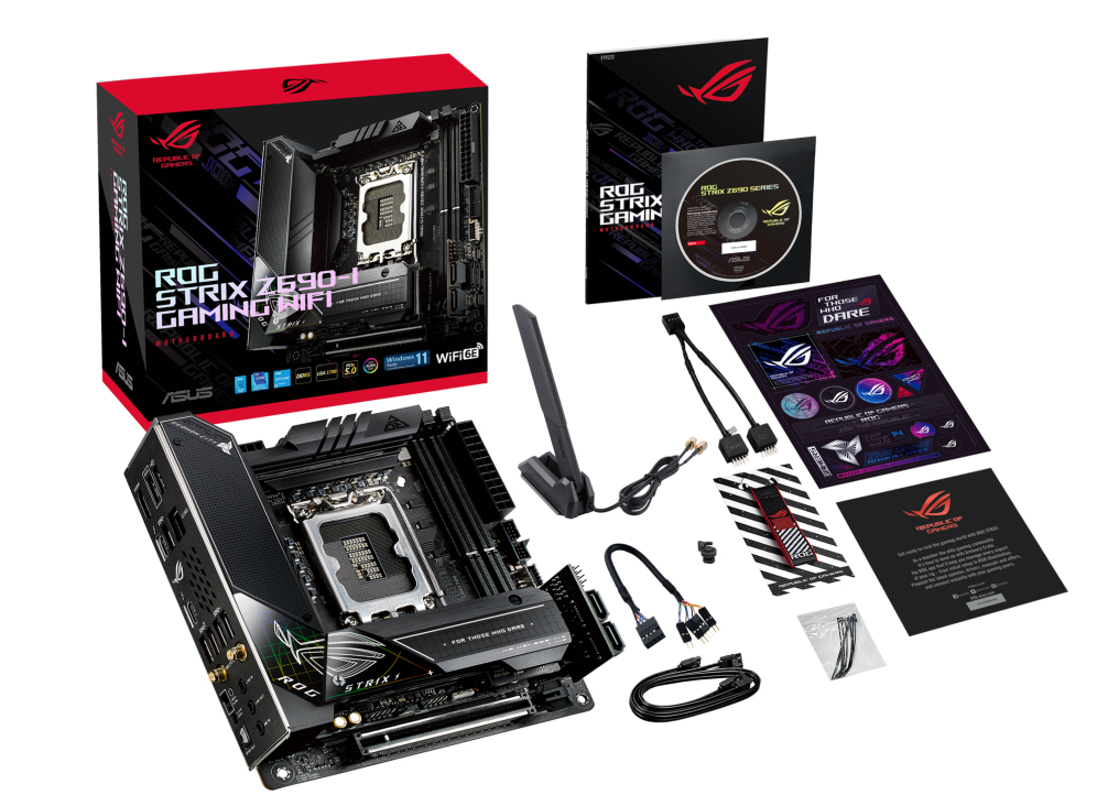 ASUS ROG Strix Z690-I Gaming WiFi Mainboard, Intel Z690, LGA 1700, mini-ITX, DDR5, 2x M.2, Wi‑Fi 6E, 2.5GbE, Thunderbolt 4