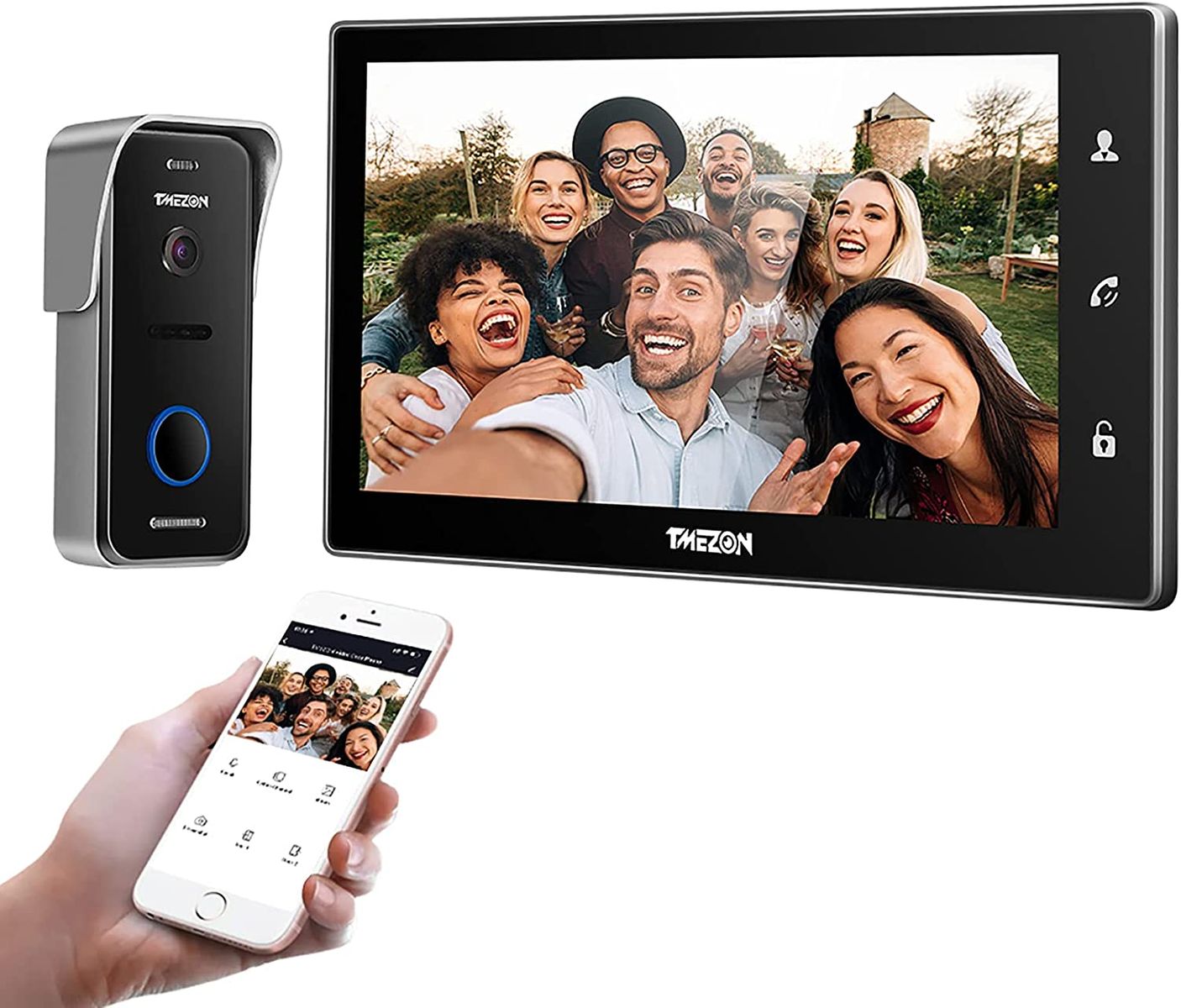 TMEZON WLAN Video Doorphone Doorbell Intercom System, 10 Inch WLAN Monitor with Wired Outdoor Camera(1M1C), Touch Sensitive Screen,Remote Control Door Opener and App