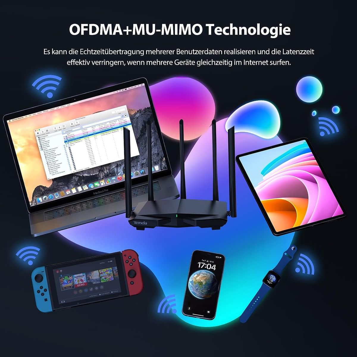 Tenda RX1 Pro Wi-Fi 6 WLAN Router (AX1500 Dualband 5GHz: 1201Mbps+2.4GHz: 300Mbps), 5*6dBi Hochgewinnantennen, Ethernet-LAN/WAN-Port, OFDMA+MU-MIMO, Kindersicherung, WPA3, IPv6, AP-Modus, App, Schwarz