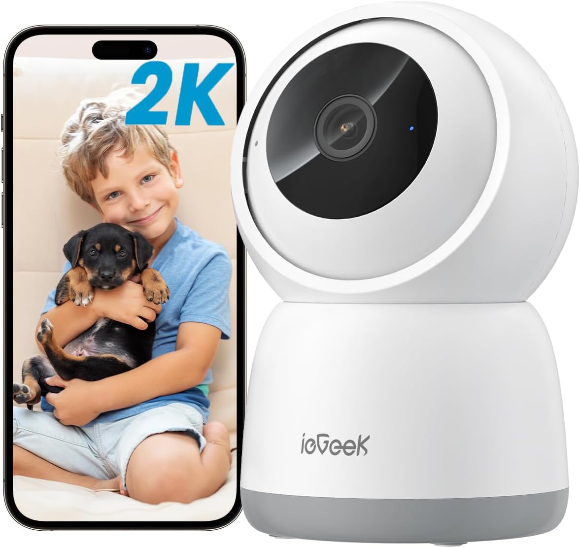 ieGeek SC1 2K 3MP Indoor Überwachungskamera, 360° PTZ, Dual-Band WLAN, Zwei-Wege-Audio, PIR Bewegungserkennung, Auto-Tracking, 15 m Nachtsicht, Alexa, EU Stecker