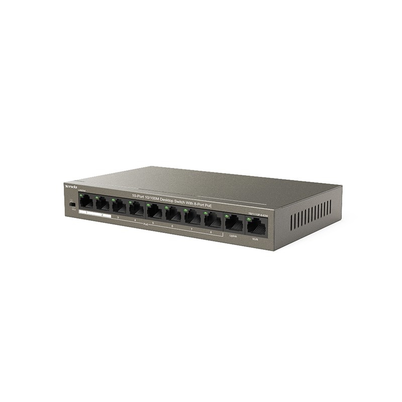 Tenda TEF1110P-8-63W Netzwerk-Switch Unmanaged Fast Ethernet (10/100) Power over Ethernet (PoE) Schwarz