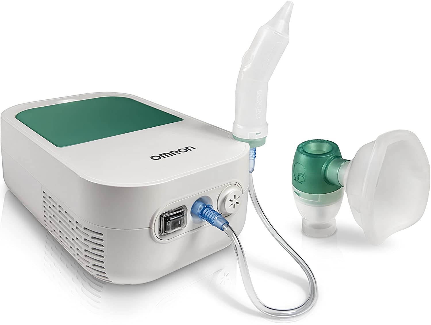 OMRON DuoBaby 2in1 inhaler with nasal aspirator, specially designed for babies to treat nasal congestion and respiratory diseases with PVC childrens mask.