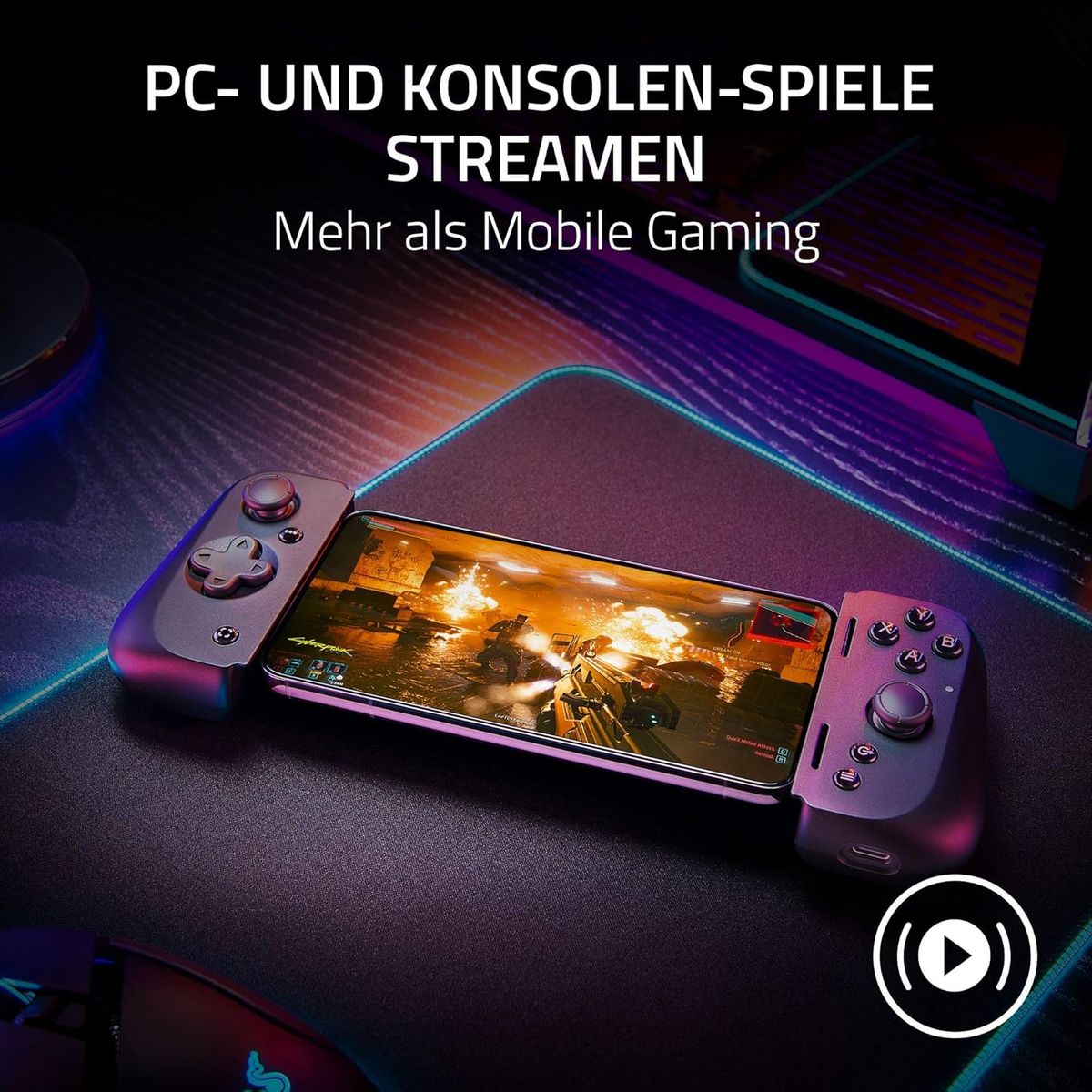 Razer Kishi V2 - USB-C Mobile Gaming Controller für iPhone und Android (Mecha-Taktile Action-Tasten, D-Pad, Analogsticks, 3,5mm Audioanschluss, Low-Latency, RGB) Schwarz